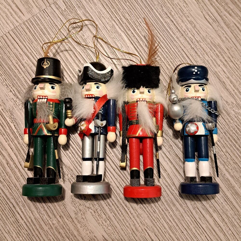 Vintage Rite Aid Set Of 4 Woden Christmas Ornaments Nutcrackers 5 Inch